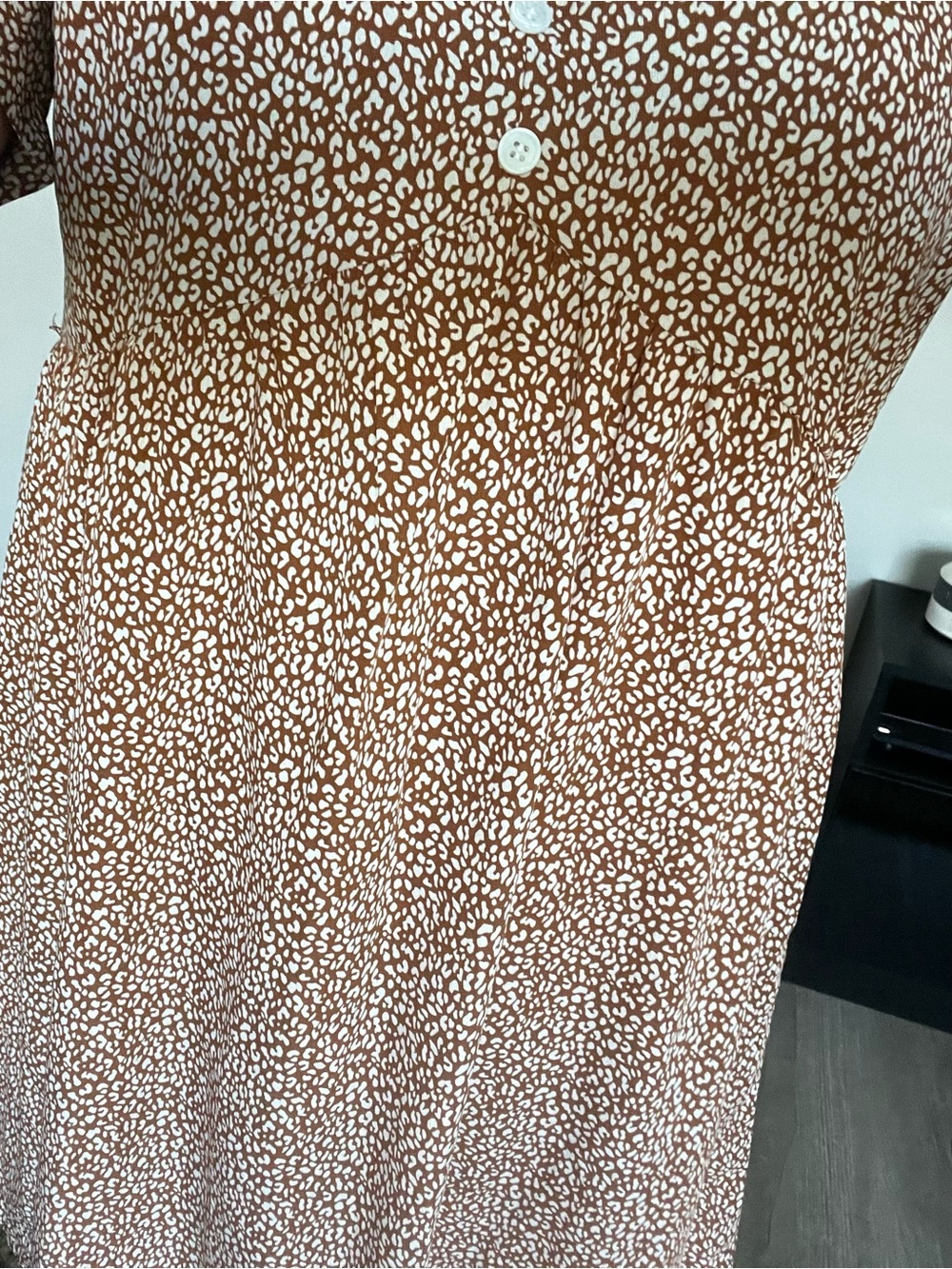 Elings  Brand Brown Dot V-Neck Short Sleeve Dress